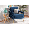 Baxton Studio Leland Glam and Luxe Navy Blue Velvet Fabric Upholstered and Gold Finished Armchair
