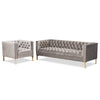 Baxton Studio Zanetta Glam and Luxe Gray Velvet Upholstered Gold Finished 2-Piece Sofa and Lounge Chair Set WHI-TSF-7723-Grey-Gold-2PC-Set