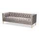 Baxton Studio Zanetta Glam and Luxe Gray Velvet Upholstered Gold Finished Sofa WHI-TSF-7723-Grey-Gold-SF