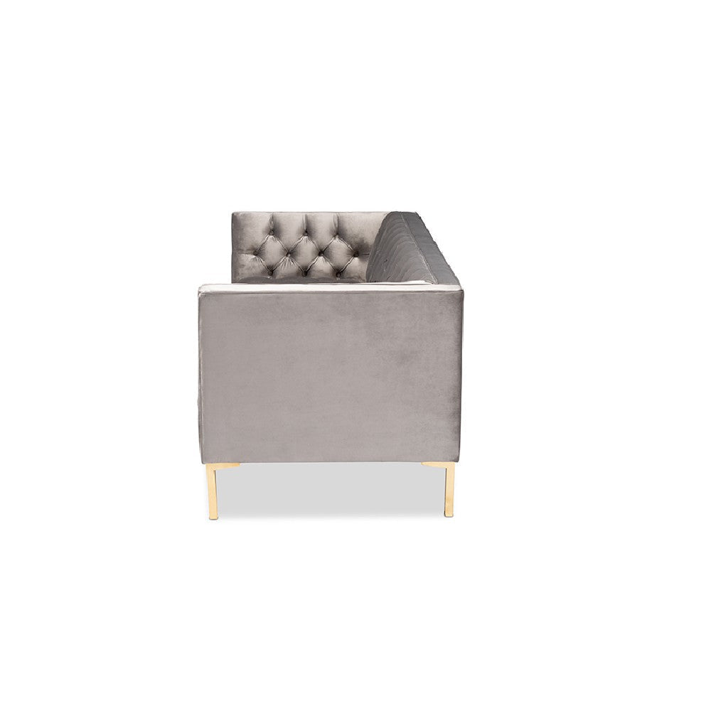 Baxton Studio Zanetta Glam and Luxe Gray Velvet Upholstered Gold Finished Sofa WHI-TSF-7723-Grey-Gold-SF