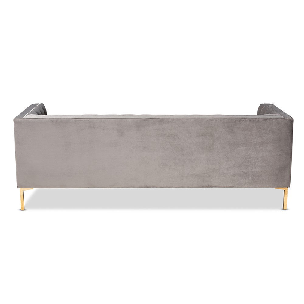 Baxton Studio Zanetta Glam and Luxe Gray Velvet Upholstered Gold Finished Sofa WHI-TSF-7723-Grey-Gold-SF