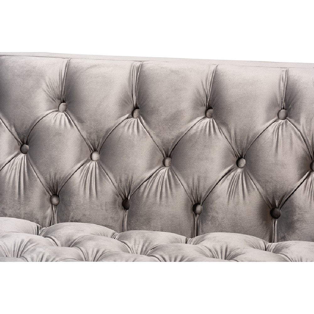 Baxton Studio Zanetta Glam and Luxe Gray Velvet Upholstered Gold Finished Sofa WHI-TSF-7723-Grey-Gold-SF