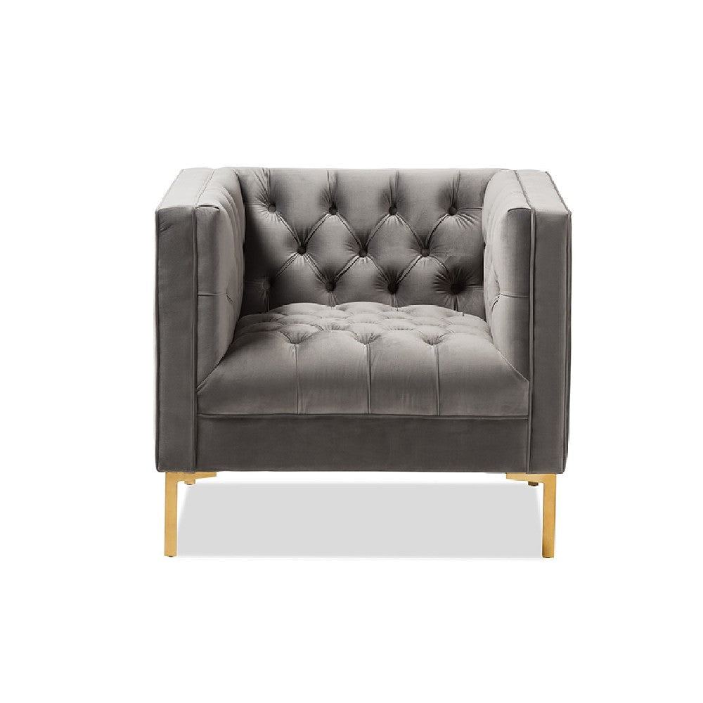 Baxton Studio Zanetta Luxe and Glamour Grey Velvet Upholstered Gold Finished Lounge Chair