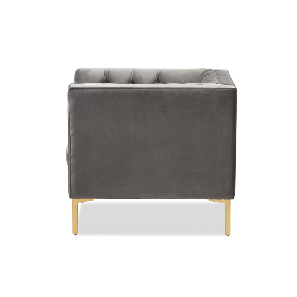 Baxton Studio Zanetta Luxe and Glamour Grey Velvet Upholstered Gold Finished Lounge Chair