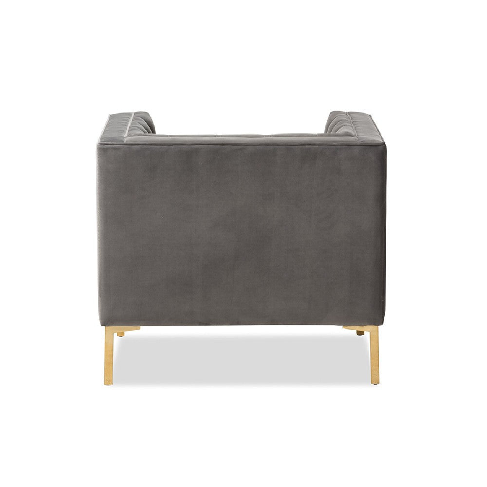 Baxton Studio Zanetta Luxe and Glamour Grey Velvet Upholstered Gold Finished Lounge Chair