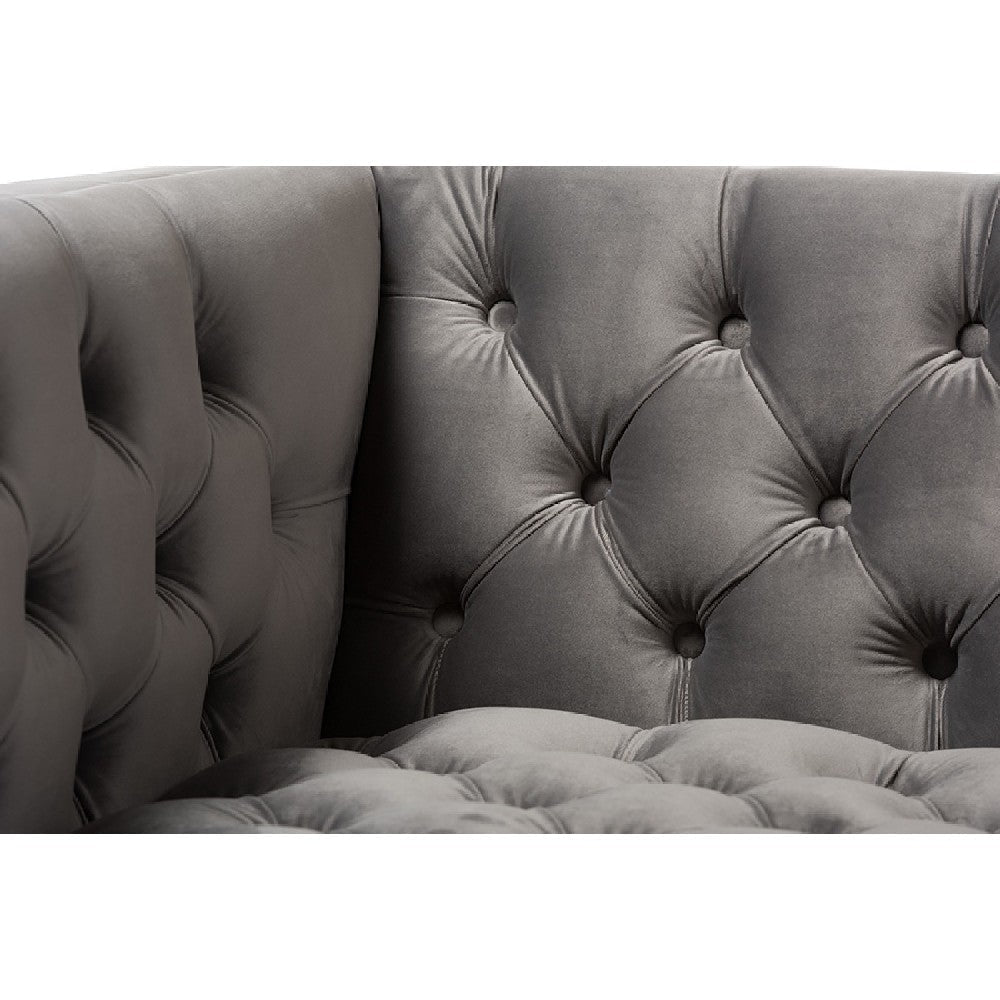 Baxton Studio Zanetta Luxe and Glamour Grey Velvet Upholstered Gold Finished Lounge Chair