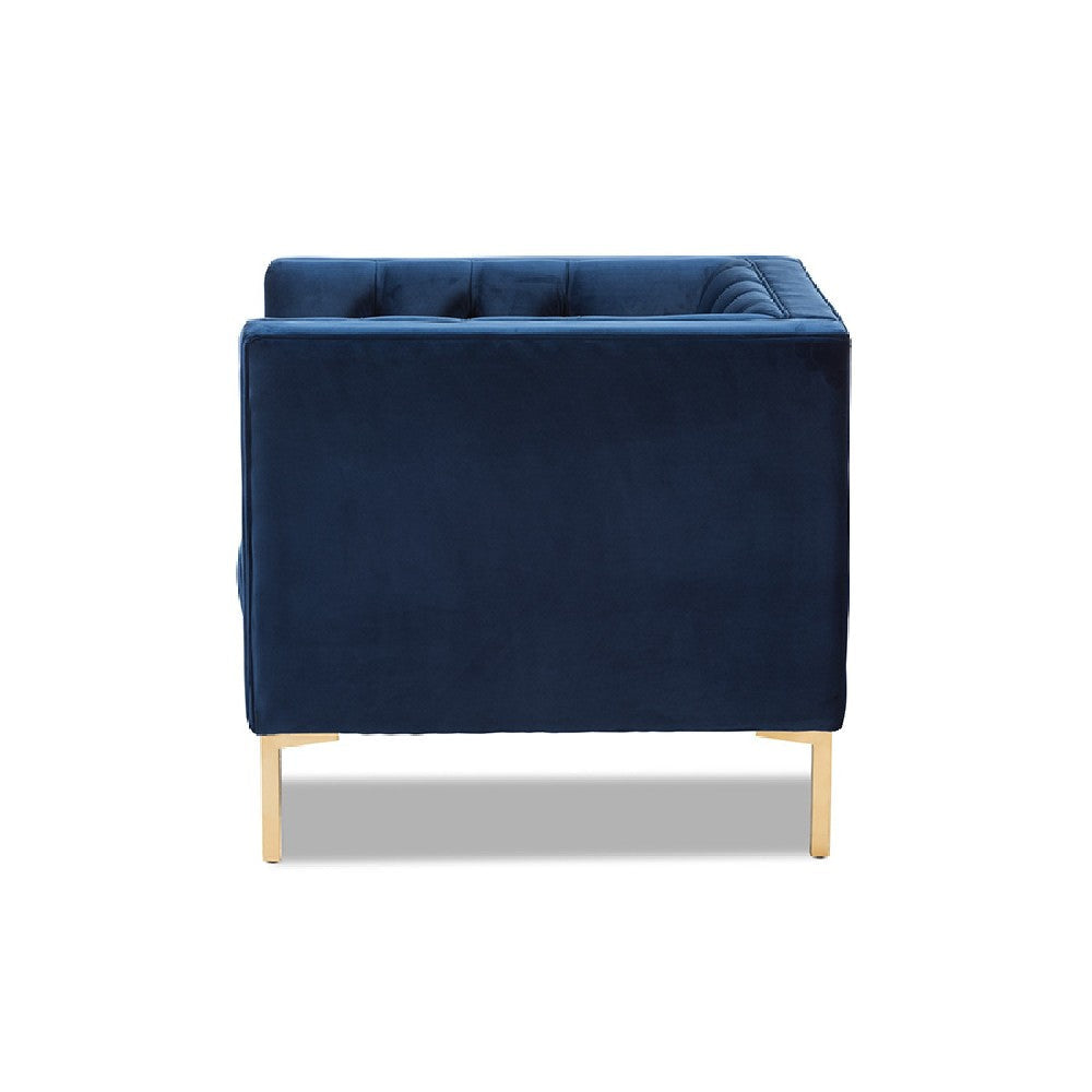 Baxton Studio Zanetta Luxe and Glamour Navy Velvet Upholstered Gold Finished Lounge Chair