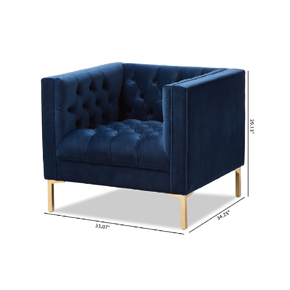 Baxton Studio Zanetta Luxe and Glamour Navy Velvet Upholstered Gold Finished Lounge Chair