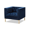Baxton Studio Zanetta Luxe and Glamour Navy Velvet Upholstered Gold Finished Lounge Chair