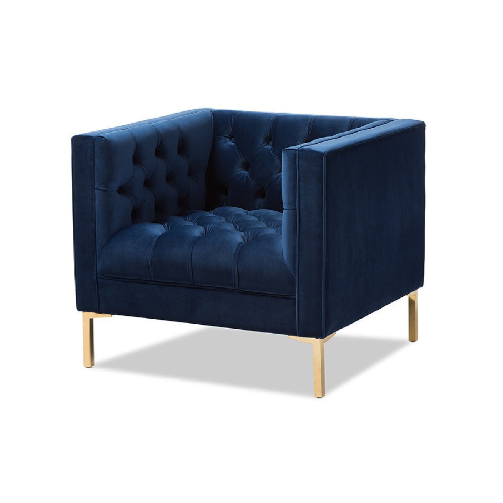 Baxton Studio Zanetta Luxe and Glamour Navy Velvet Upholstered Gold Finished Lounge Chair