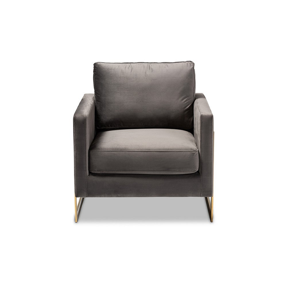 Baxton Studio Matteo Glam and Luxe Grey Velvet Fabric Upholstered Gold Finished Armchair