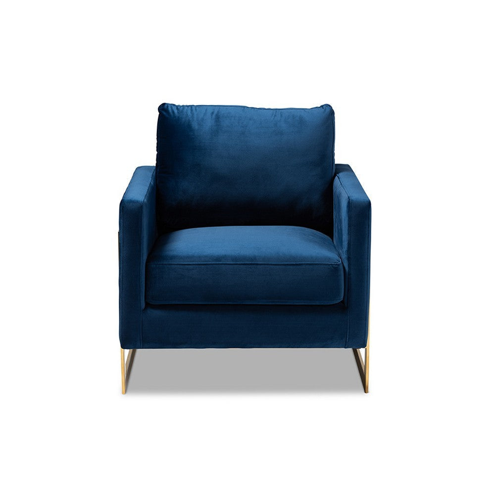 Baxton Studio Matteo Glam and Luxe Royal Blue Velvet Fabric Upholstered Gold Finished Armchair
