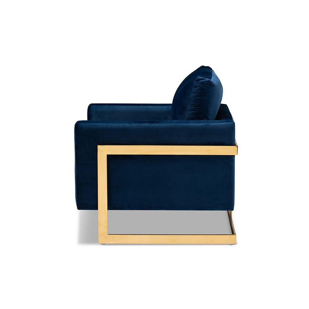 Baxton Studio Matteo Glam and Luxe Royal Blue Velvet Fabric Upholstered Gold Finished Armchair