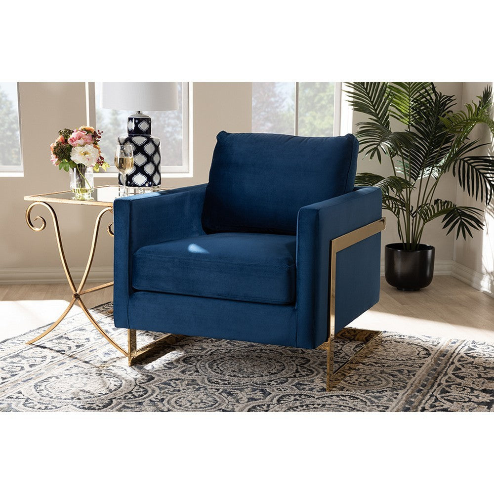 Baxton Studio Matteo Glam and Luxe Royal Blue Velvet Fabric Upholstered Gold Finished Armchair