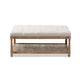 Baxton Studio Carlotta French Country Weathered Oak Beige Linen Rectangular Coffee Table Ottoman