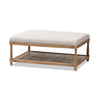 Baxton Studio Carlotta French Country Weathered Oak Beige Linen Rectangular Coffee Table Ottoman