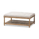 Baxton Studio Carlotta French Country Weathered Oak Beige Linen Rectangular Coffee Table Ottoman