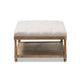 Baxton Studio Carlotta French Country Weathered Oak Beige Linen Rectangular Coffee Table Ottoman