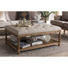 Baxton Studio Carlotta French Country Weathered Oak Beige Linen Rectangular Coffee Table Ottoman