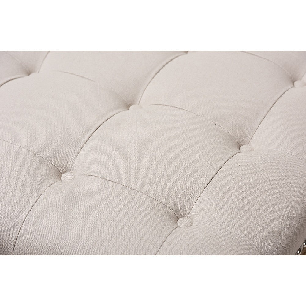 Baxton Studio Carlotta French Country Weathered Oak Beige Linen Square Coffee Table Ottoman