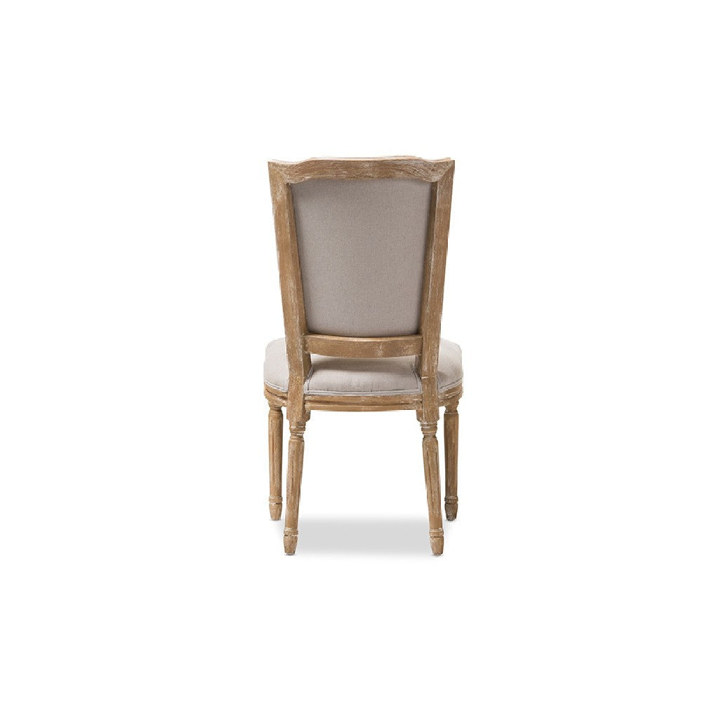 Baxton Studio Cadencia French Vintage Cottage Weathered Oak Finish Wood and Beige Fabric Upholstered Dining Side Chair
