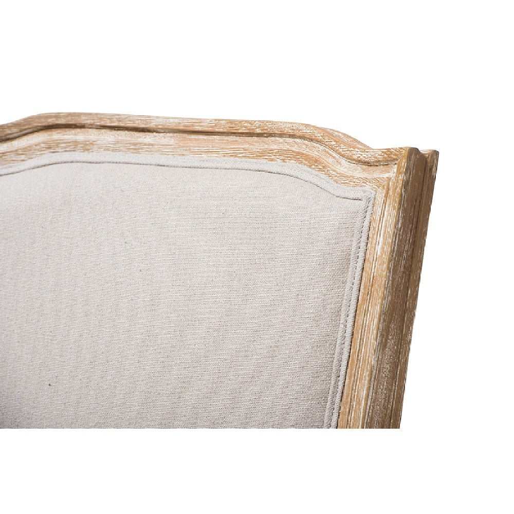 Baxton Studio Cadencia French Vintage Cottage Weathered Oak Finish Wood and Beige Fabric Upholstered Dining Side Chair