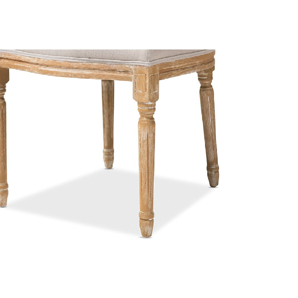 Baxton Studio Cadencia French Vintage Cottage Weathered Oak Finish Wood and Beige Fabric Upholstered Dining Side Chair