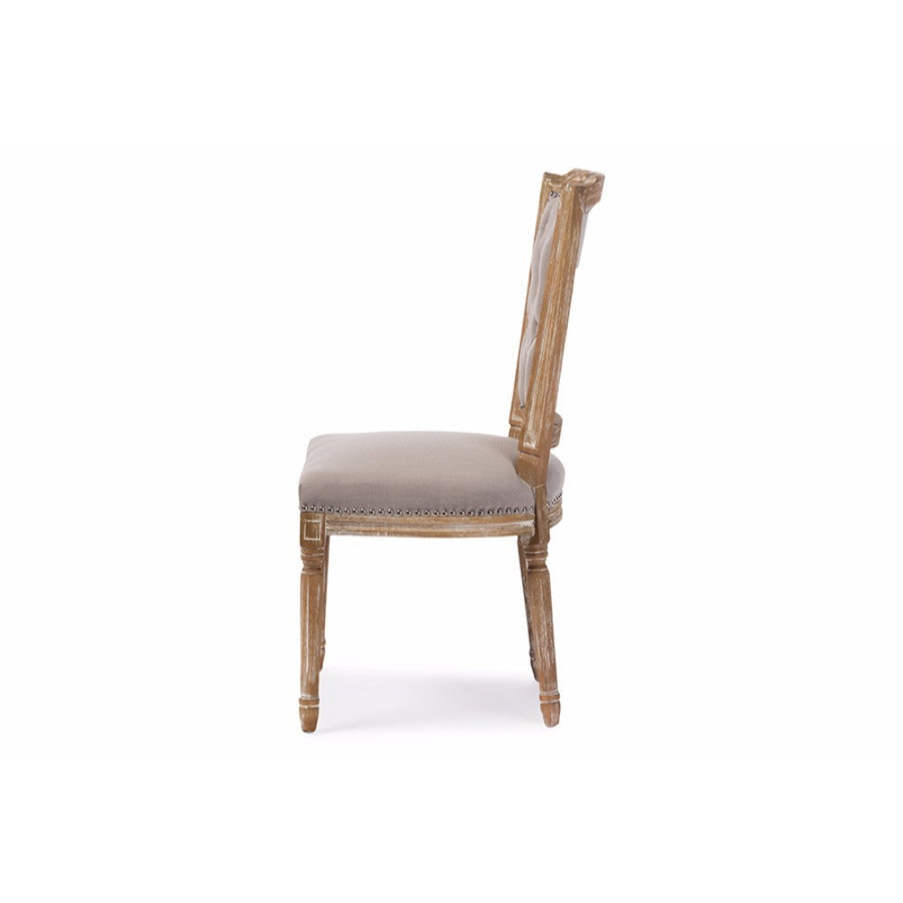 Baxton Studio Estelle Chic Rustic French Country Cottage Weathered Oak Beige Fabric Button-tufted Upholstered Dining Chair