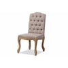 Baxton Studio Hudson Chic Rustic French Country Cottage Weathered Oak Beige Fabric Button-tufted Upholstered Dining Chair WHI-TSF-9342