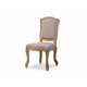 Baxton Studio Chateauneuf French Vintage Cottage Weathered Oak Beige Fabric Upholstered Dining Side Chair WHI-TSF-9345