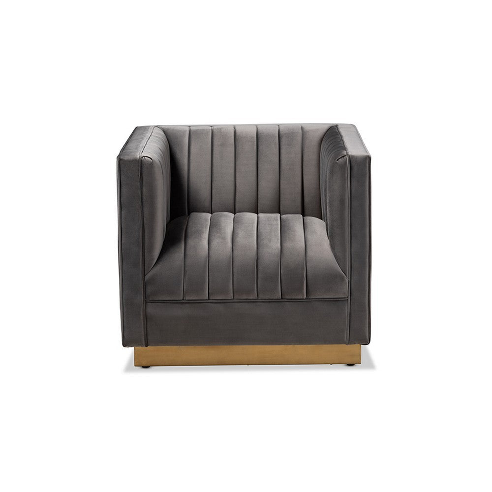 Baxton Studio Aveline Glam and Luxe Grey Velvet Fabric Upholstered Brushed Gold Finished Armchair WHI-TSF-BAX66111-Grey-Gold-CC