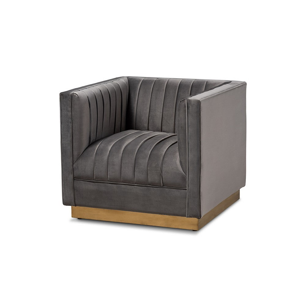 Baxton Studio Aveline Glam and Luxe Grey Velvet Fabric Upholstered Brushed Gold Finished Armchair WHI-TSF-BAX66111-Grey-Gold-CC