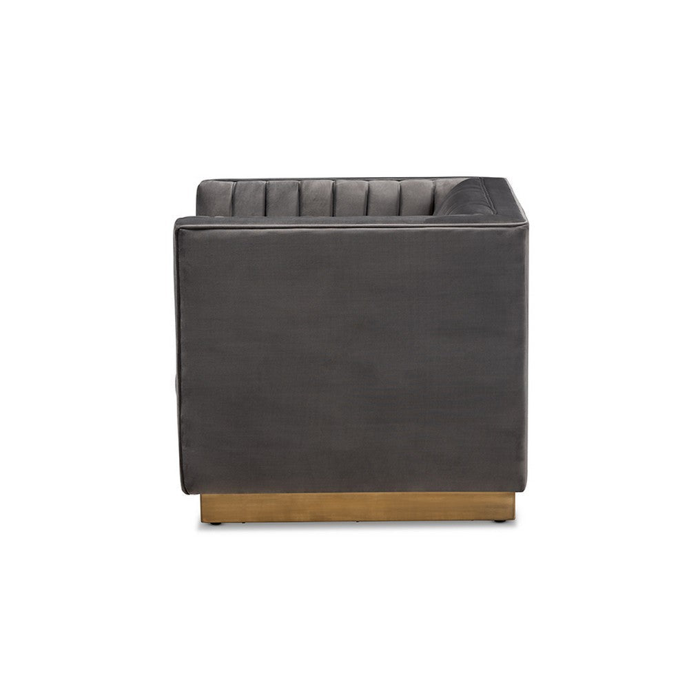 Baxton Studio Aveline Glam and Luxe Grey Velvet Fabric Upholstered Brushed Gold Finished Armchair WHI-TSF-BAX66111-Grey-Gold-CC