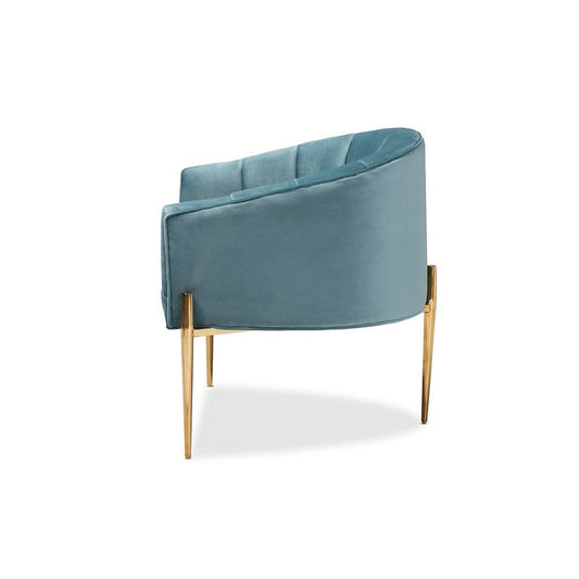 Baxton Studio Clarisse Glam and Luxe Light Blue Velvet Fabric Upholstered Gold Finished Accent Chair