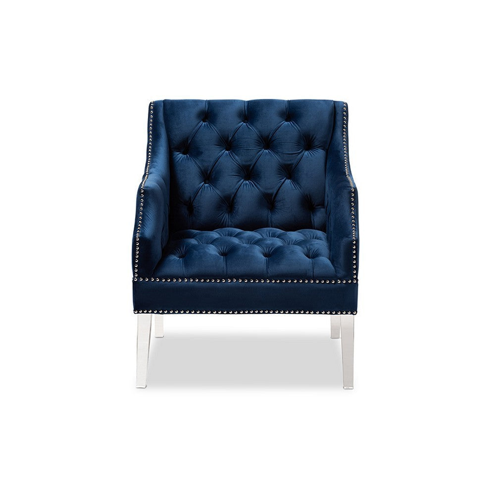 Baxton Studio Silvana Modern and Contemporary Navy Velvet Fabric Upholstered Lounge Chair with Acrylic Legs WHI-TSF1239-Navy-Blue-Acrylic-CC