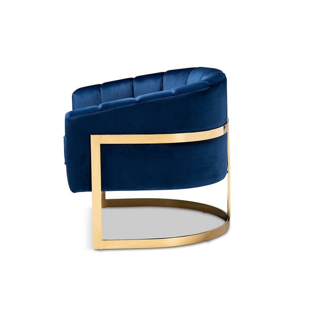 Baxton Studio Tomasso Glam Royal Blue Velvet Fabric Upholstered Gold-Finished Lounge Chair WHI-TSF7707-Dark-Royal-Blue-Gold-CC
