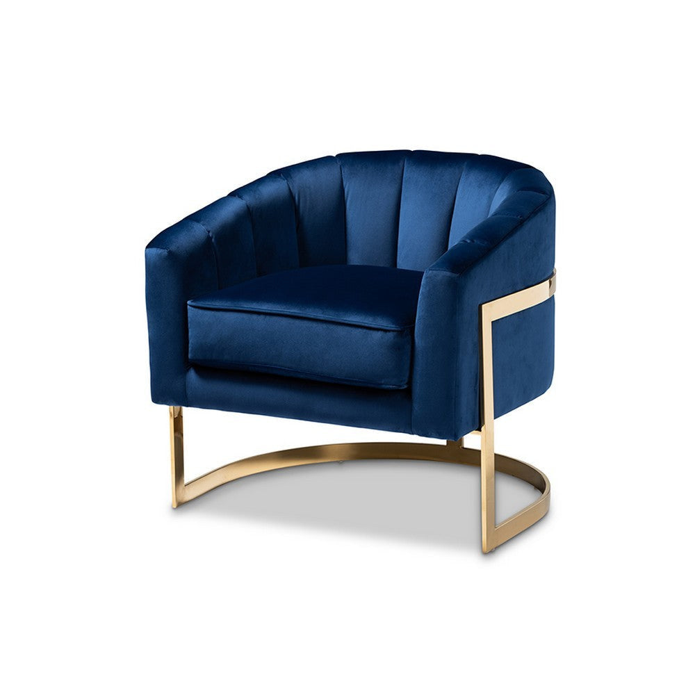 Baxton Studio Tomasso Glam Royal Blue Velvet Fabric Upholstered Gold-Finished Lounge Chair WHI-TSF7707-Dark-Royal-Blue-Gold-CC