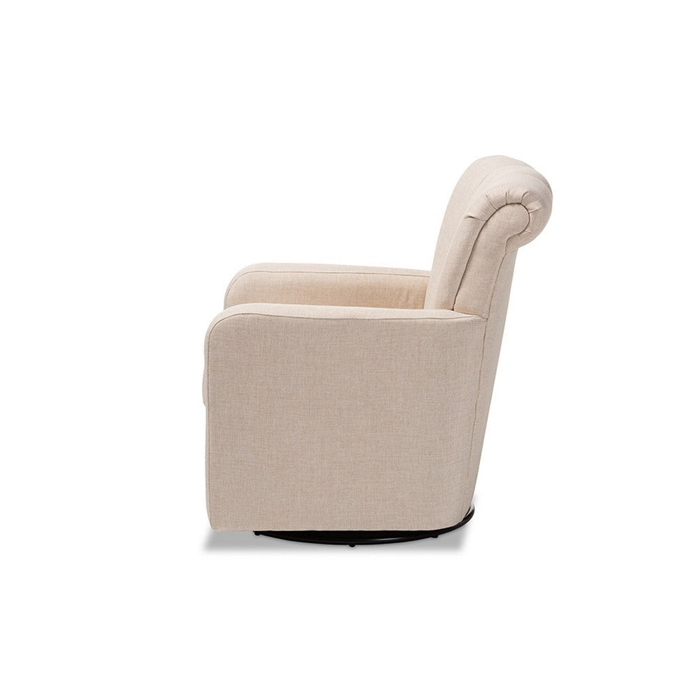 Baxton Studio Rayner Modern and Contemporary Beige Fabric Upholstered Swivel Chair WHI-TSF7715-Beige-CC