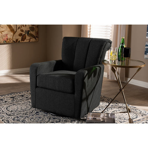 Baxton Studio Rayner Modern and Contemporary Grey Fabric Upholstered Swivel Chair