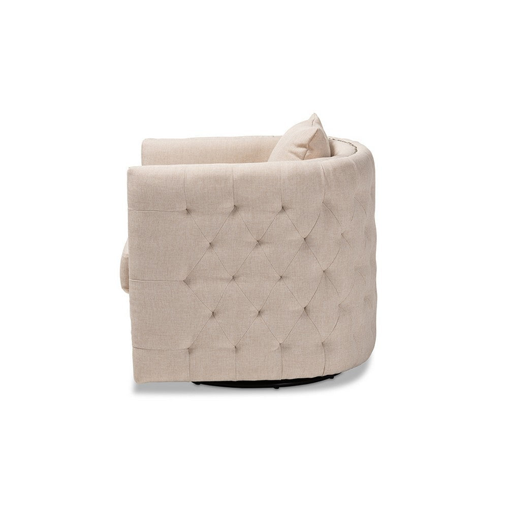 Baxton Studio Micah Modern and Contemporary Beige Fabric Upholstered Tufted Swivel Chair WHI-TSF7718-Beige-CC