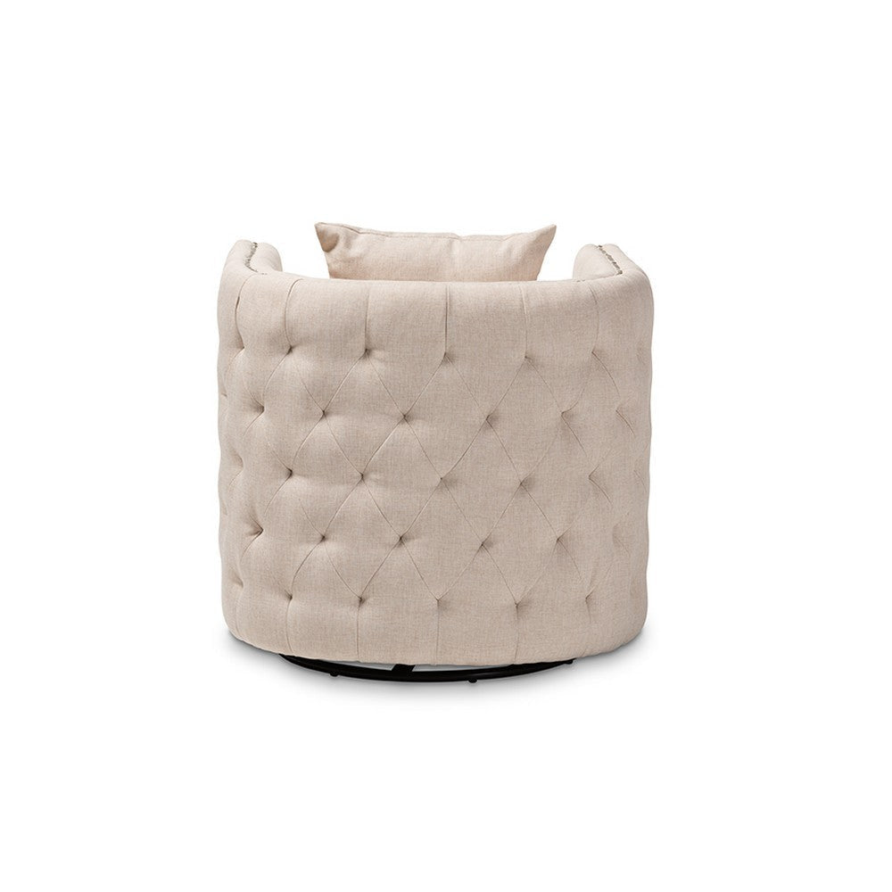 Baxton Studio Micah Modern and Contemporary Beige Fabric Upholstered Tufted Swivel Chair WHI-TSF7718-Beige-CC
