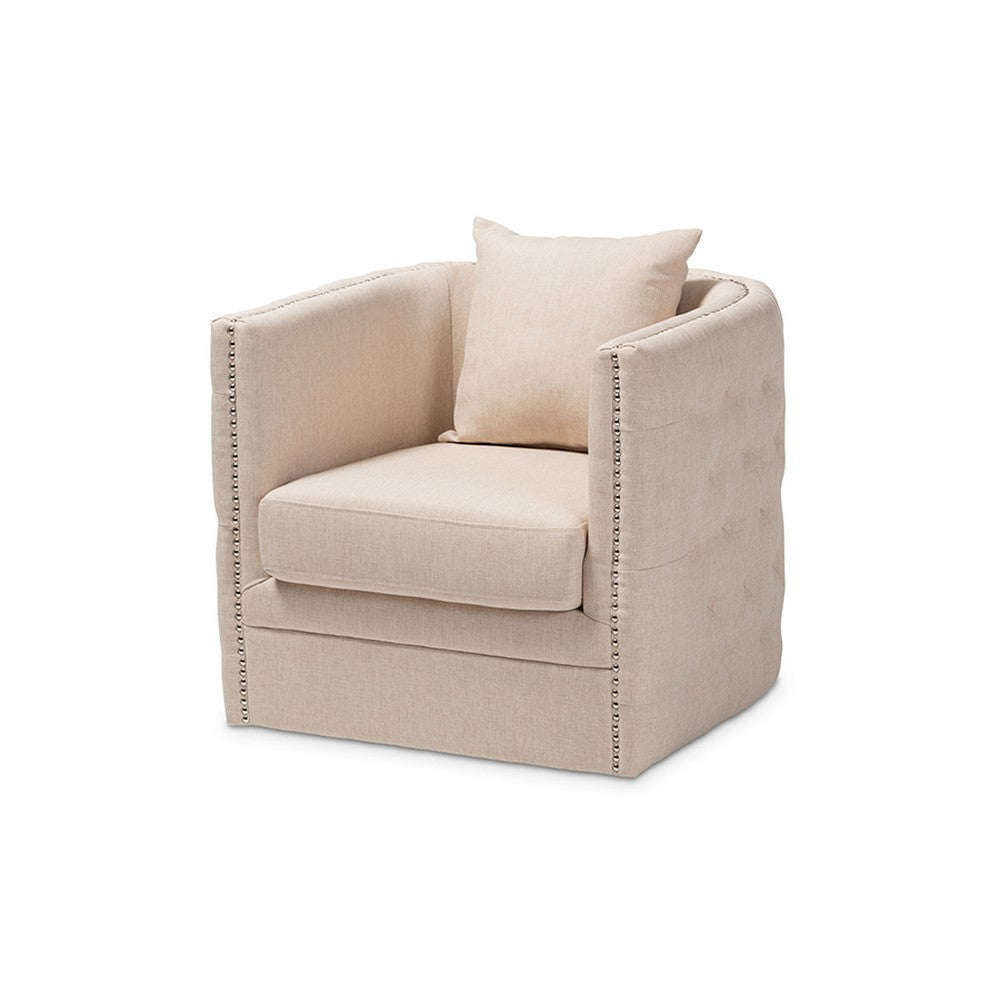 Baxton Studio Micah Modern and Contemporary Beige Fabric Upholstered Tufted Swivel Chair WHI-TSF7718-Beige-CC