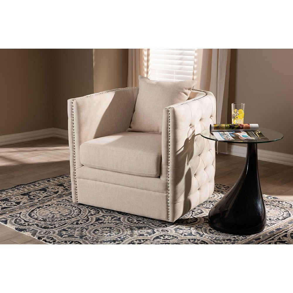 Baxton Studio Micah Modern and Contemporary Beige Fabric Upholstered Tufted Swivel Chair