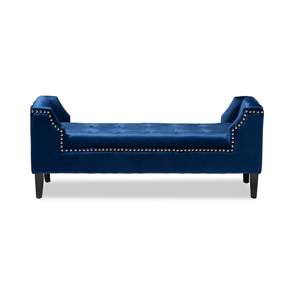 Baxton Studio Perret Modern and Contemporary Royal Blue Velvet Fabric Upholstered Espresso Finished Wood Bench