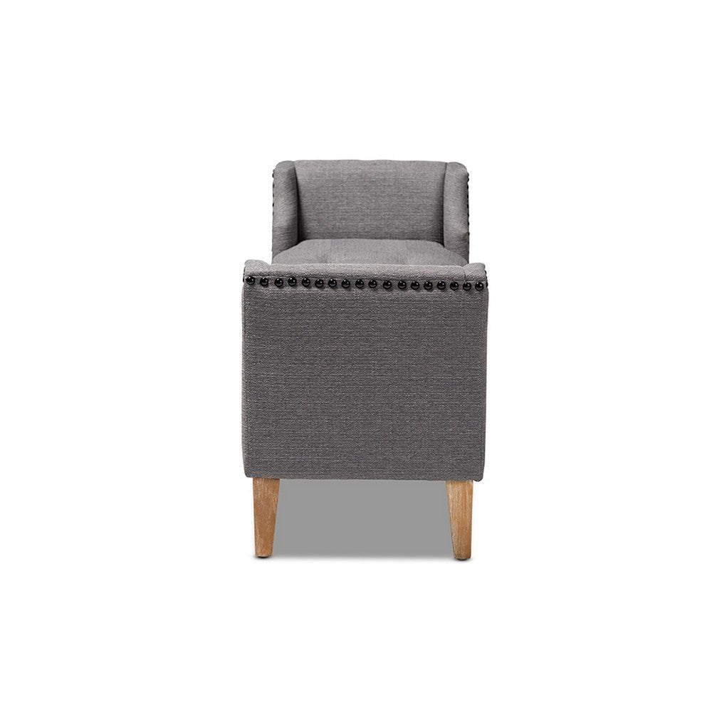 Baxton Studio Perret Modern and Contemporary Gray Linen Fabric Upholstered Oak Brown Finished Wood Bench