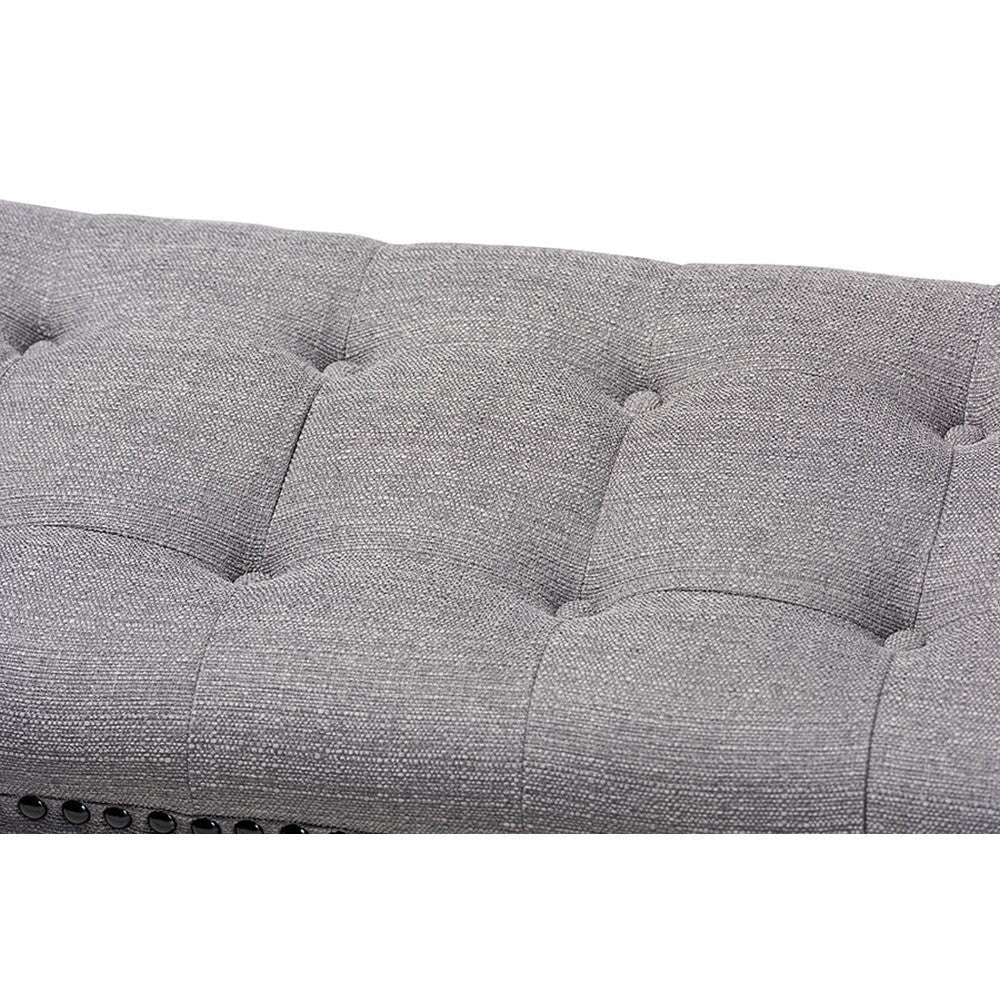 Baxton Studio Perret Modern and Contemporary Gray Linen Fabric Upholstered Oak Brown Finished Wood Bench