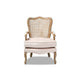 Baxton Studio Vallea Traditional French Provincial Light Beige Velvet Fabric Upholstered White-Washed Oak Wood Armchair