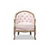 Baxton Studio Genevieve Traditional French Provincial Light Pink Velvet Upholstered White-Washed Oak Wood Armchair WHI-TSF7766-Light-Pink-CC
