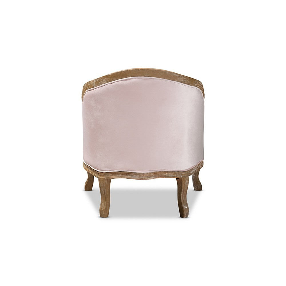 Baxton Studio Genevieve Traditional French Provincial Light Pink Velvet Upholstered White-Washed Oak Wood Armchair WHI-TSF7766-Light-Pink-CC
