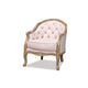 Baxton Studio Genevieve Traditional French Provincial Light Pink Velvet Upholstered White-Washed Oak Wood Armchair WHI-TSF7766-Light-Pink-CC